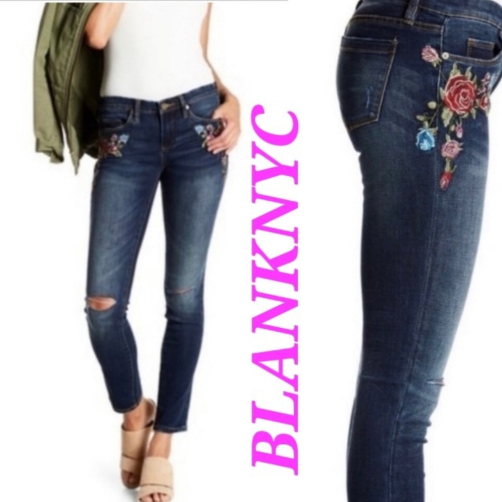 Blank NYC Floral Embroidered Ripped Distressed Jeans Womens Size 30